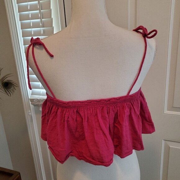 Free People Crop Top Small Magenta Pink Tie Shoulder‎ Woven Cotton Boho Festival - Picture 3 of 7